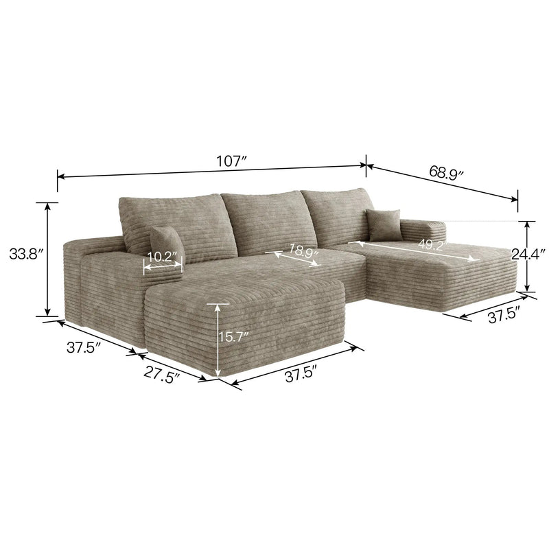 107" Cloud Sectional Sofa with Ottoman by HouseOfZazla