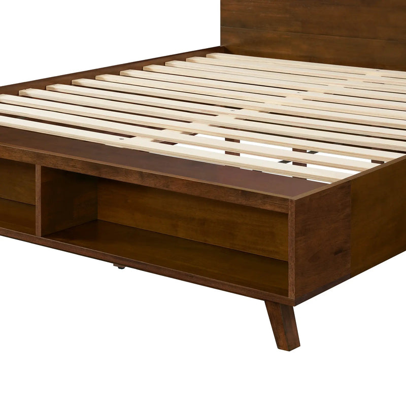 Walnut Queen Size Platform Bed Frame with Footboard Storage by HouseOfZazla