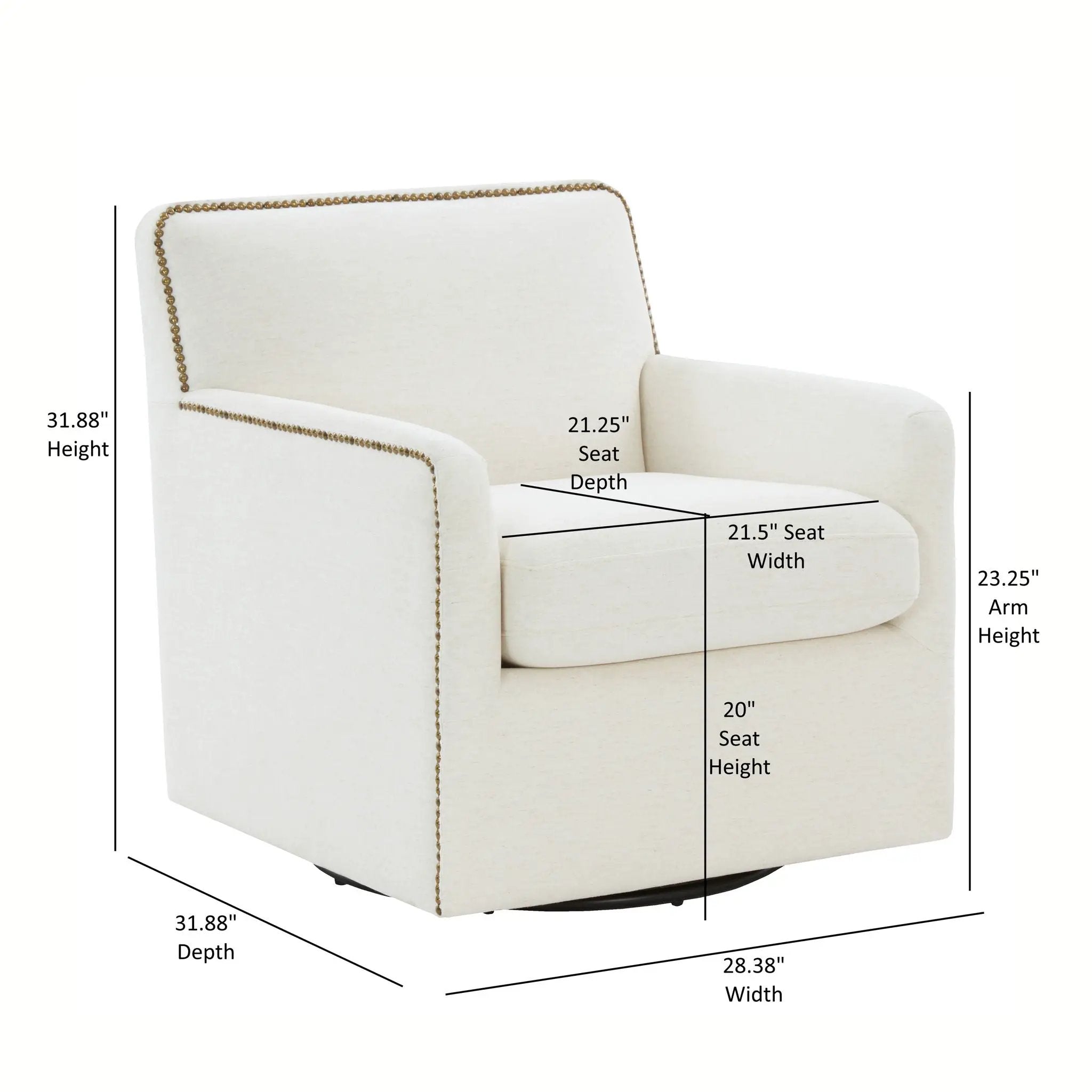 Tolland - Swivel Accent Chair With Antique Brass Nailhead Trim - Cream by HouseOfZazla
