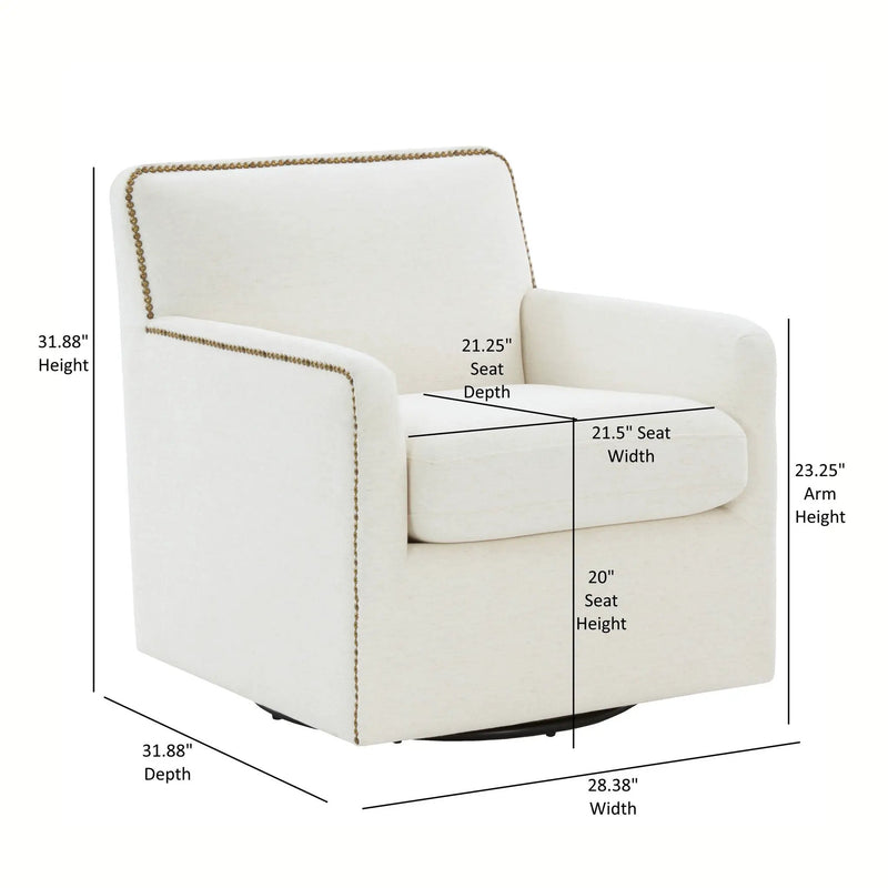Tolland - Swivel Accent Chair With Antique Brass Nailhead Trim - Cream by HouseOfZazla