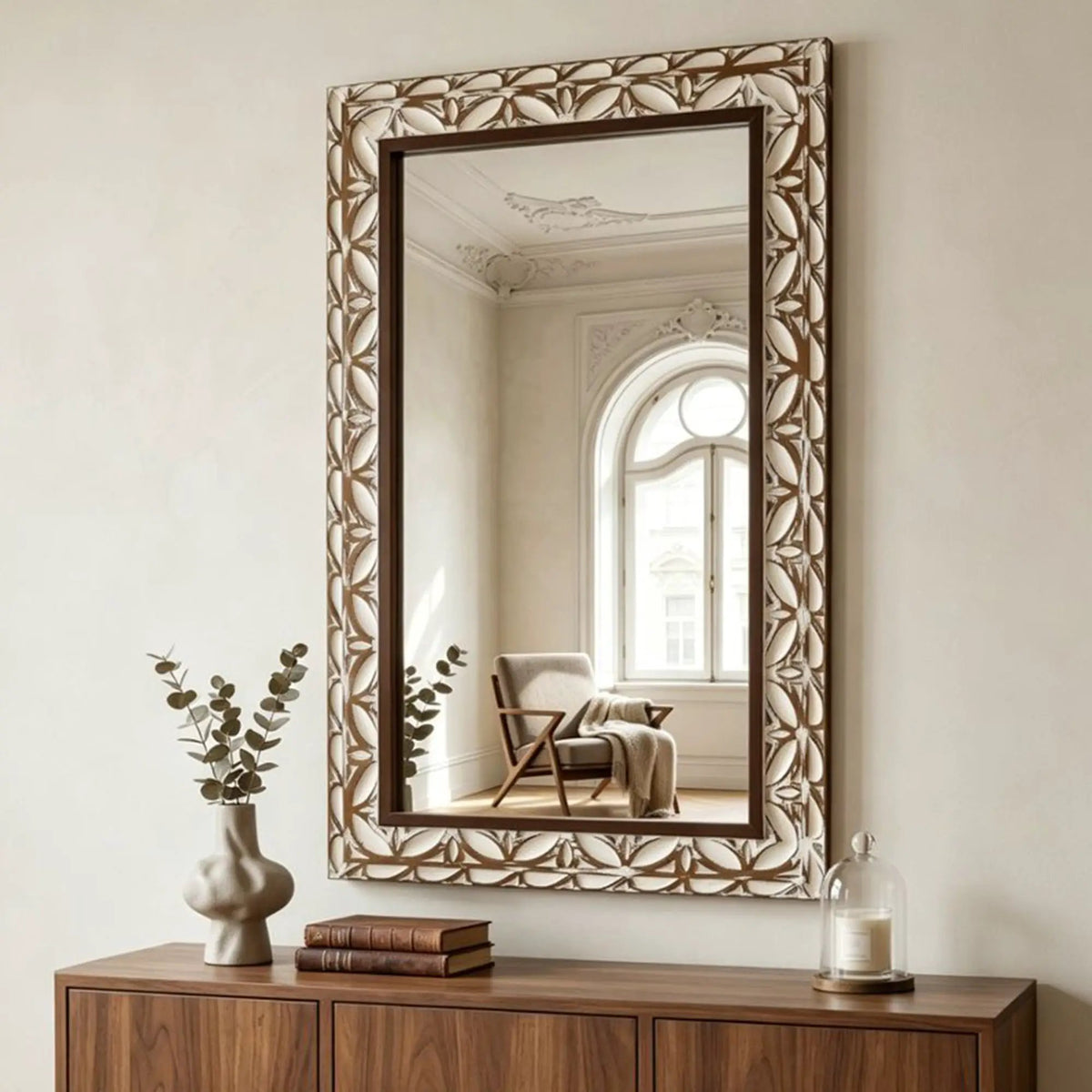 29.13"×47.24" Rectangular Carved Leaf Wall Mirror by HouseOfZazla