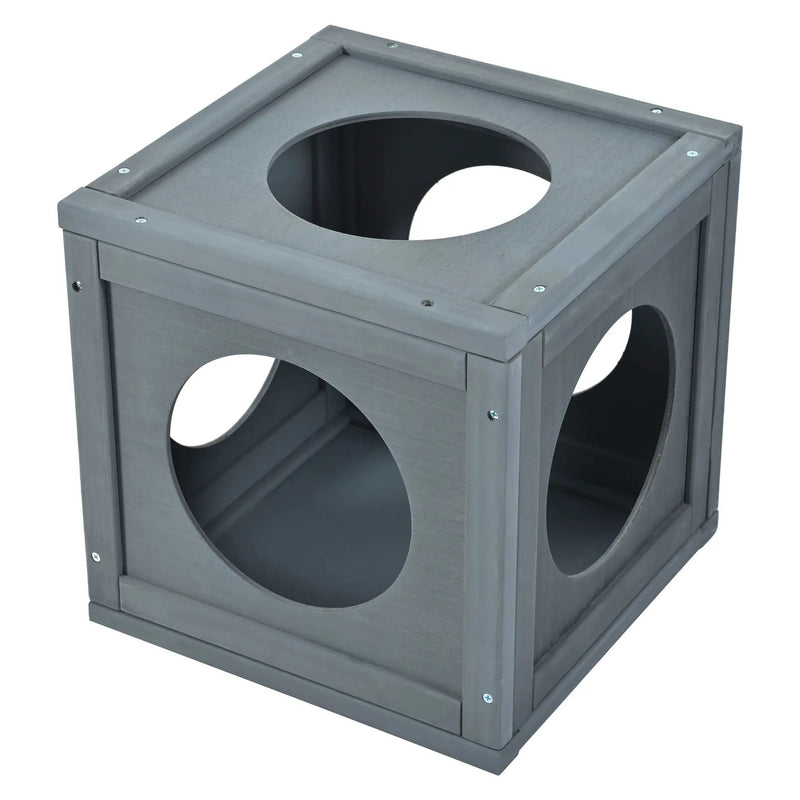 Outdoor Cat House With Shelves And Weather Protection, Removable Wood Boxes - Gray by HouseOfZazla