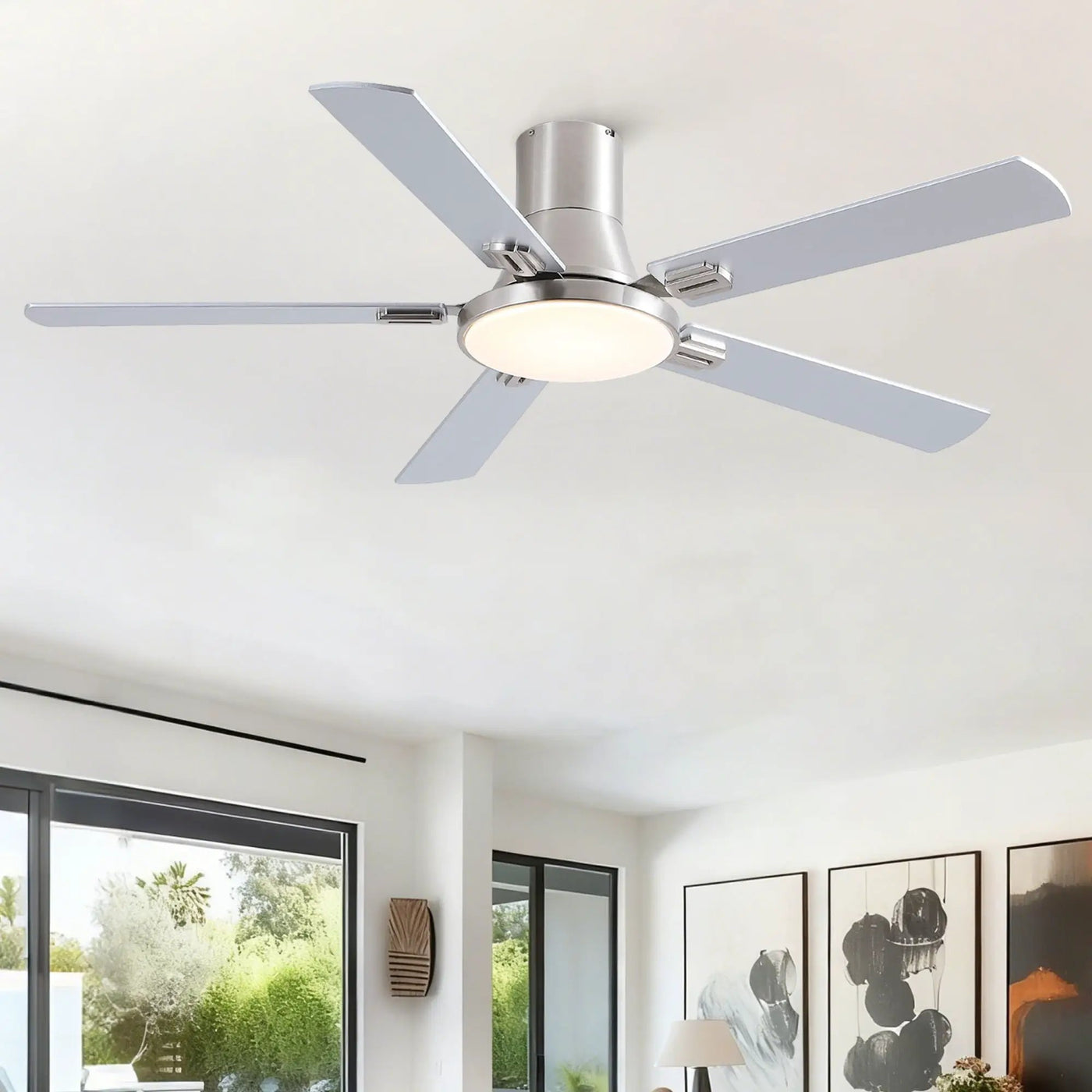 Flush Mount Ceiling Fans With LED Light And Remote Control, 5 Blades by Unique Piece Furniture