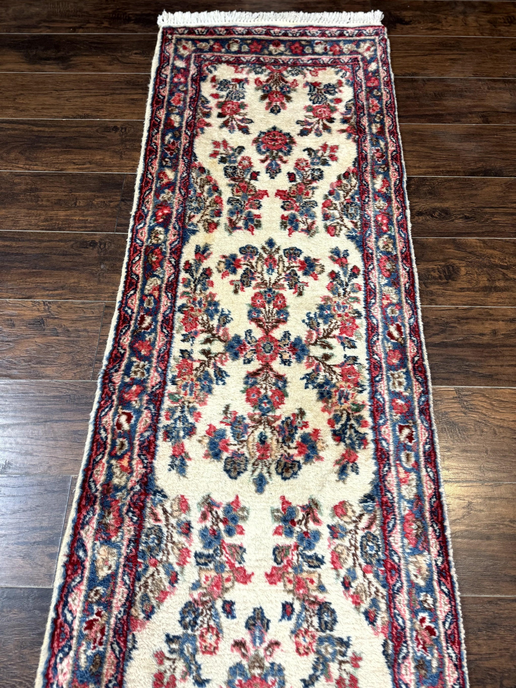 Persian Sarouk Runner Rug 2.4 x 21, Handmade Wool Floral Runner Rug for Hallway, 21ft Runner, Ivory by Jewel Rugs