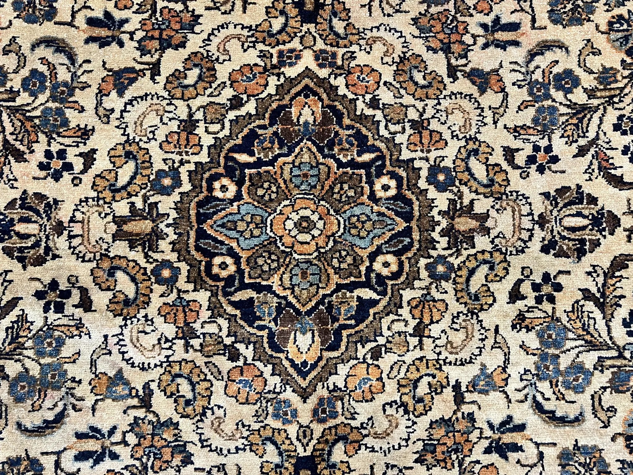 Antique Persian Rug 9x11, Wool Handmade 1920s Oriental Carpet, Persian Hamadan Anjelas Rug, Cream Black, Floral Allover Oriental Rug 9 x 11 Room Sized Rug by Jewel Rugs