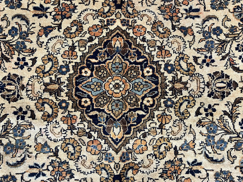 Antique Persian Rug 9x11, Wool Handmade 1920s Oriental Carpet, Persian Hamadan Anjelas Rug, Cream Black, Floral Allover Oriental Rug 9 x 11 Room Sized Rug by Jewel Rugs
