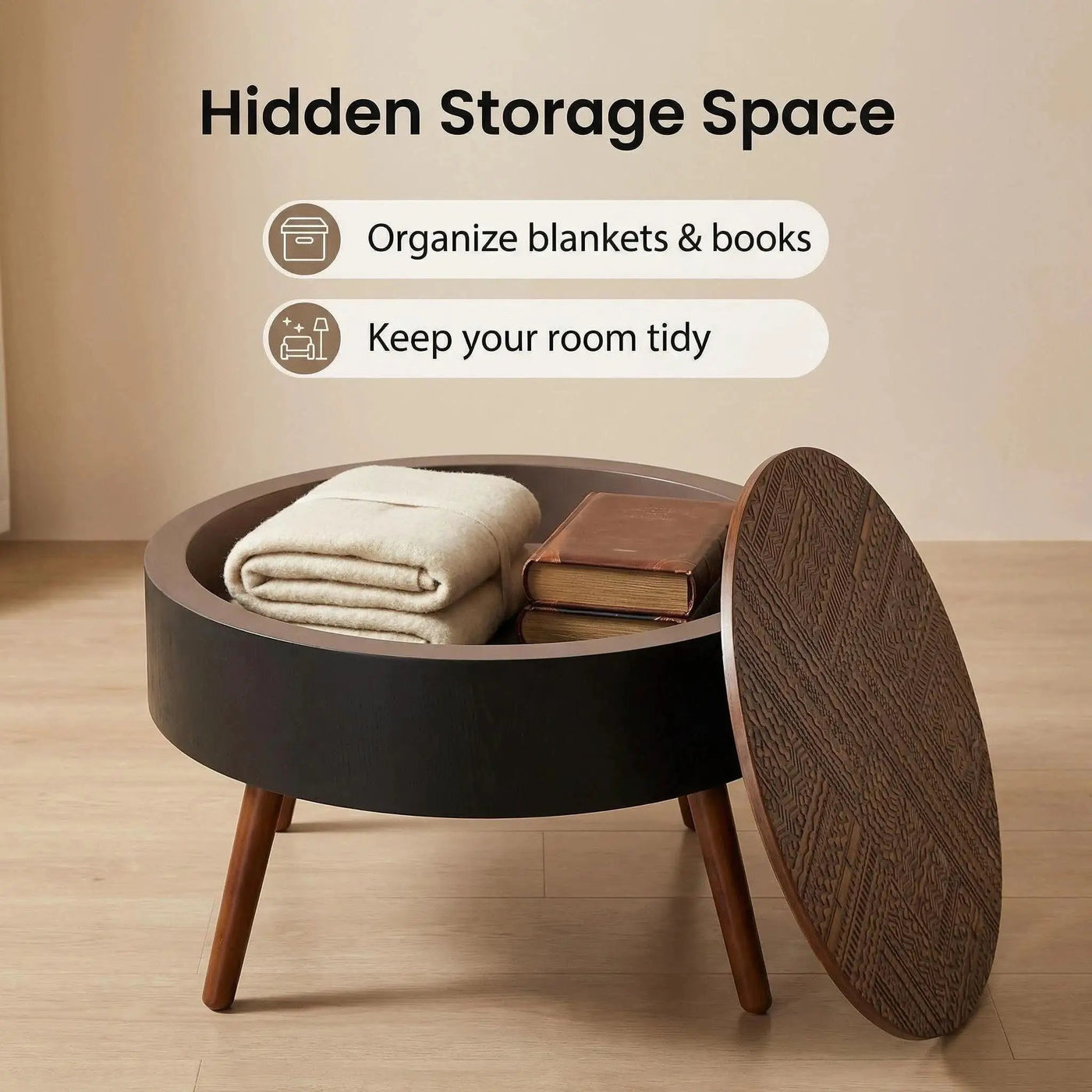 Round Coffee Table With Storage Function For Living Rooms by HouseOfZazla