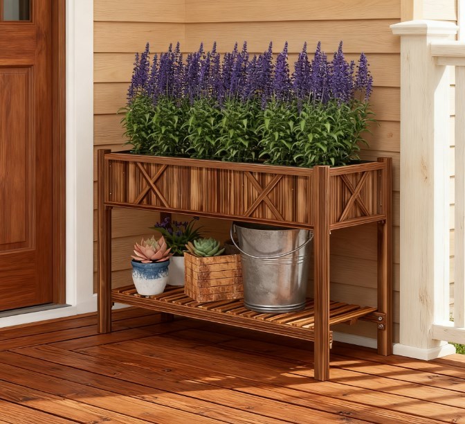 Dual-Tier Raised Garden Bed, Elevated Wood Planter Box by HouseOfZazla