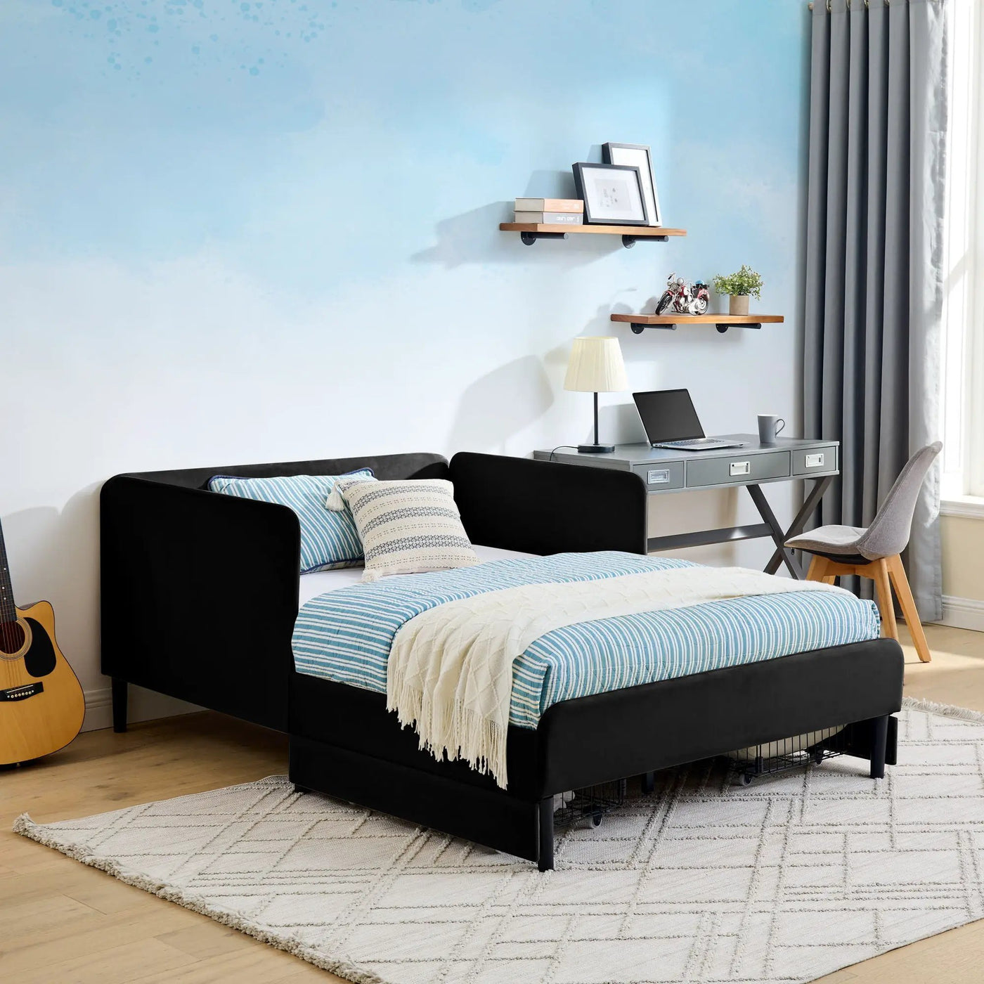 Upholstered Platform Bed Frame With 2 Storage Drawers And Adjustable Sofa Bed by Unique Piece Furniture