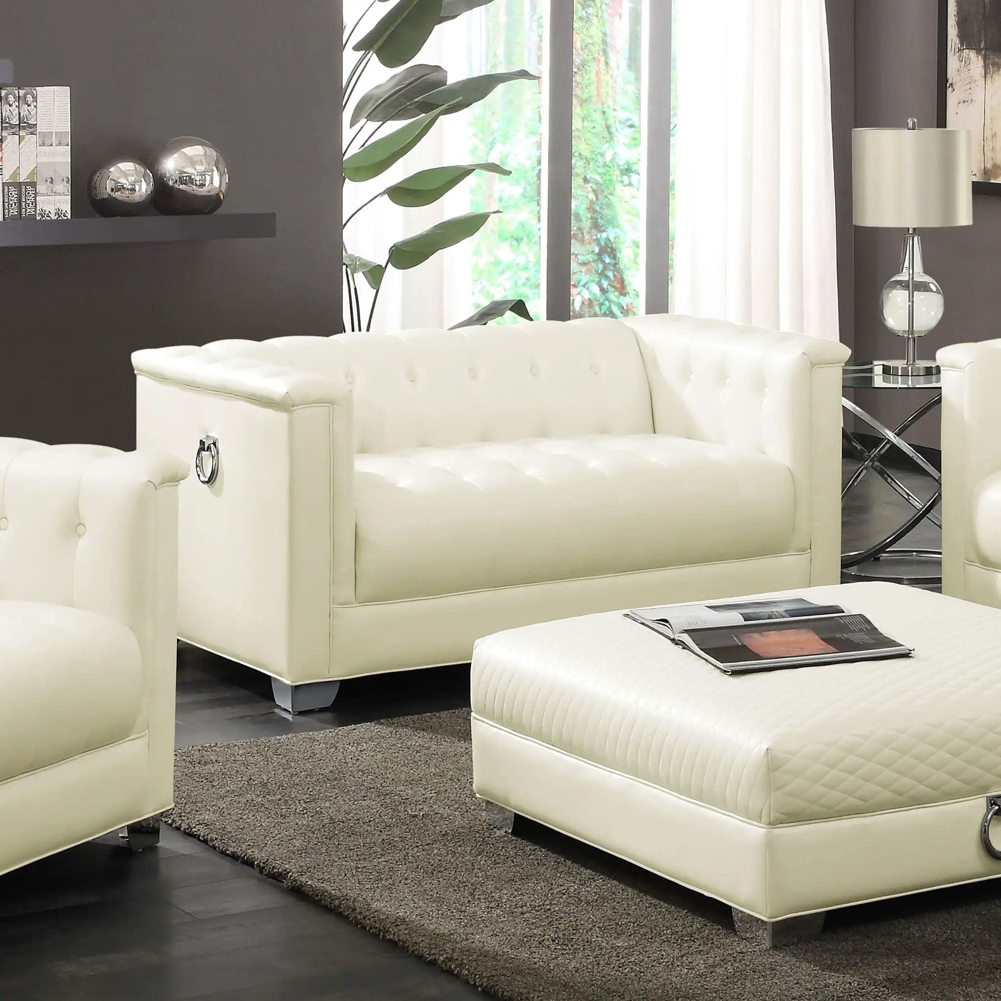 Earline - Upholstered Track Arm Loveseat - White by HouseOfZazla