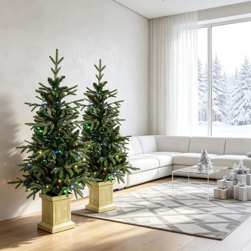 Set of 2, 4 ft Pre-Lit Aspen Fir Artificial Christmas Trees by HouseOfZazla