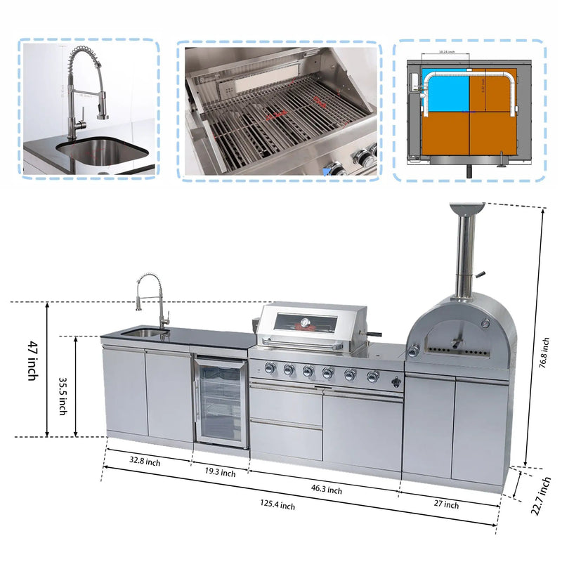 125" 10,8000 BTU 4-Burner Outdoor Kitchen Island Grill with Pizza Oven by Chery Industrial