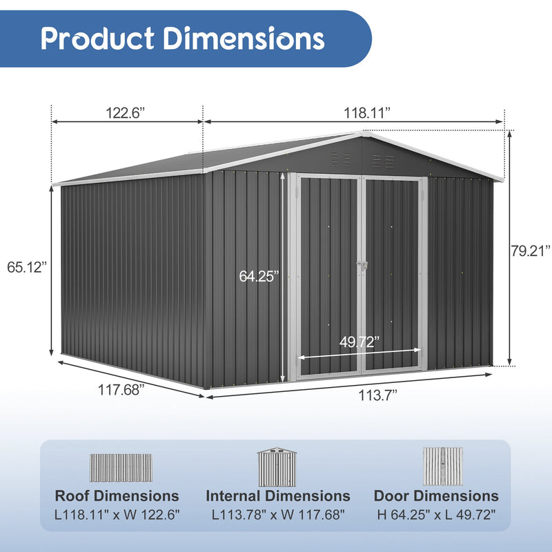 10x10 FT Large Outdoor Metal Storage Shed by HouseOfZazla