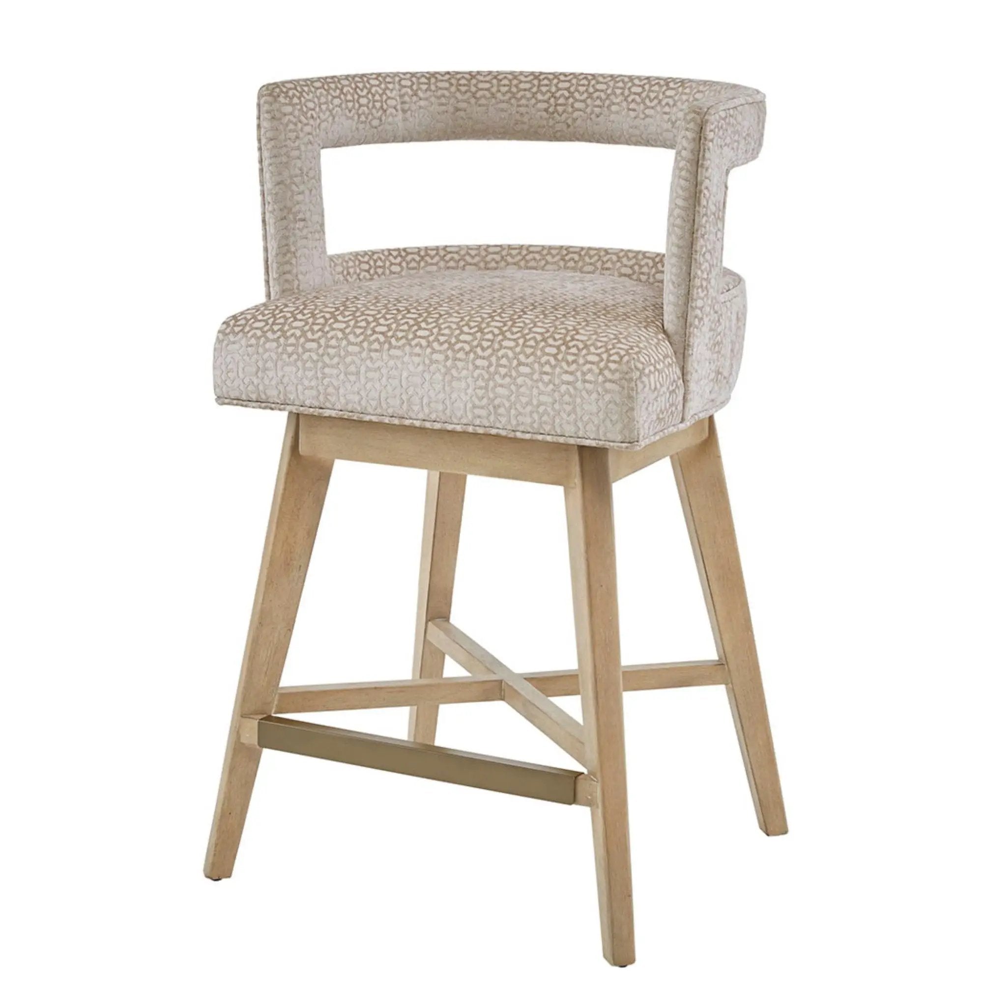 Design Swivel Counter Stool With Low Back Support Polyester And Solid Wood - Cream by HouseOfZazla
