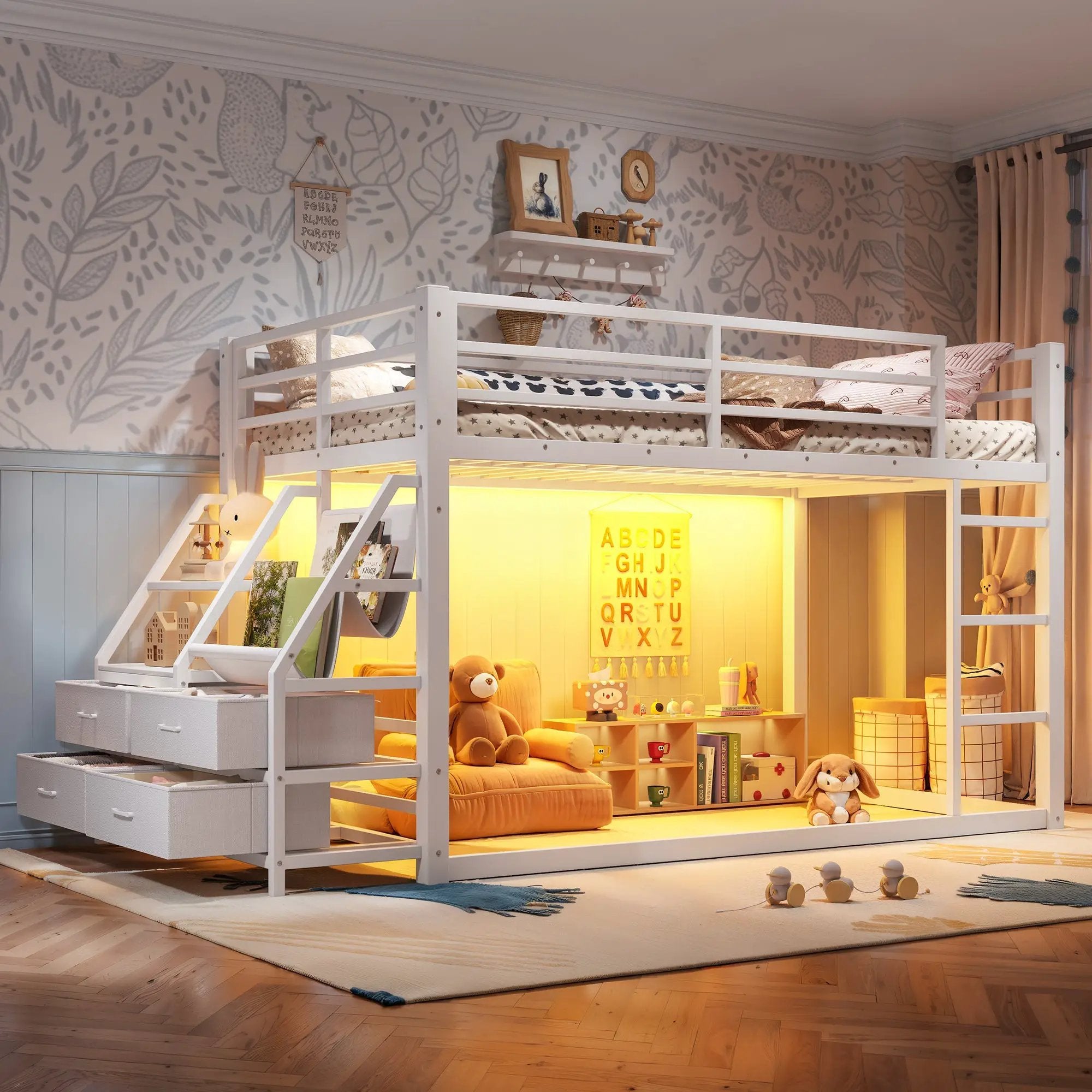 Twin Over Twin Bunk Bed with Storage Shelves and Drawers by HouseOfZazla