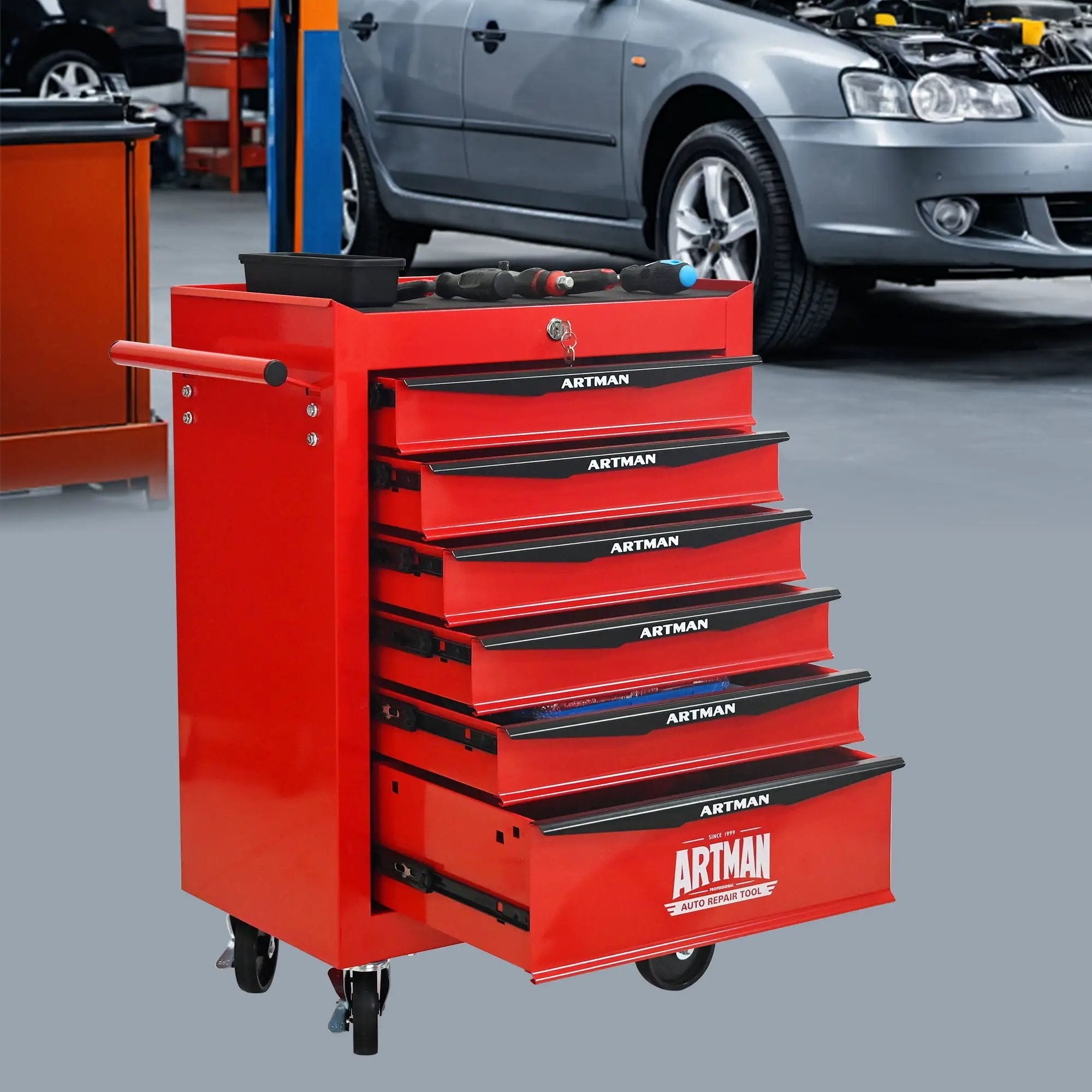 Rolling Metal Tool Chest With Drawers, Steel Storage Cabinet With Ball Bearing Slides by HouseOfZazla