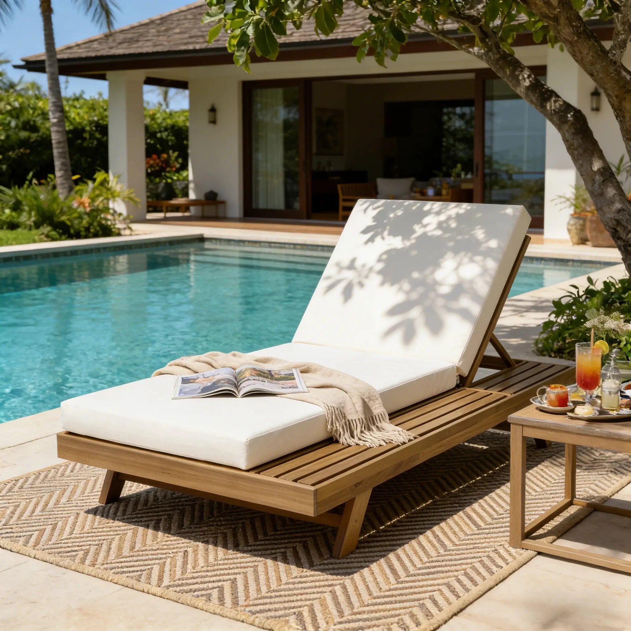 Lounge Chaise Set, Space Available On One Side, Acacia Wood In by HouseOfZazla
