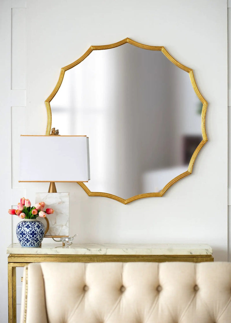 Round Sunburst Wall Mirror With, Wall Decor Mirror For Entryway Bedroom Living Room - Gold by Unique Piece Furniture
