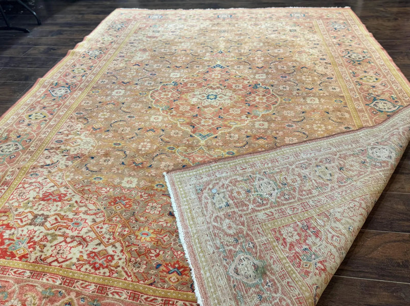 Antique Persian Tabriz Khoy Rug 8x10, Handmade Wool Carpet, Light Green Beige, Vintage Rug for Modern Home by Jewel Rugs