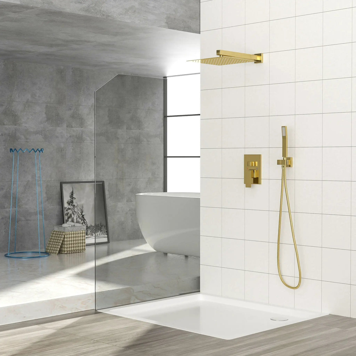 Dual Shower Head System With 12" Square Rain Shower And Rough In Valve by HouseOfZazla