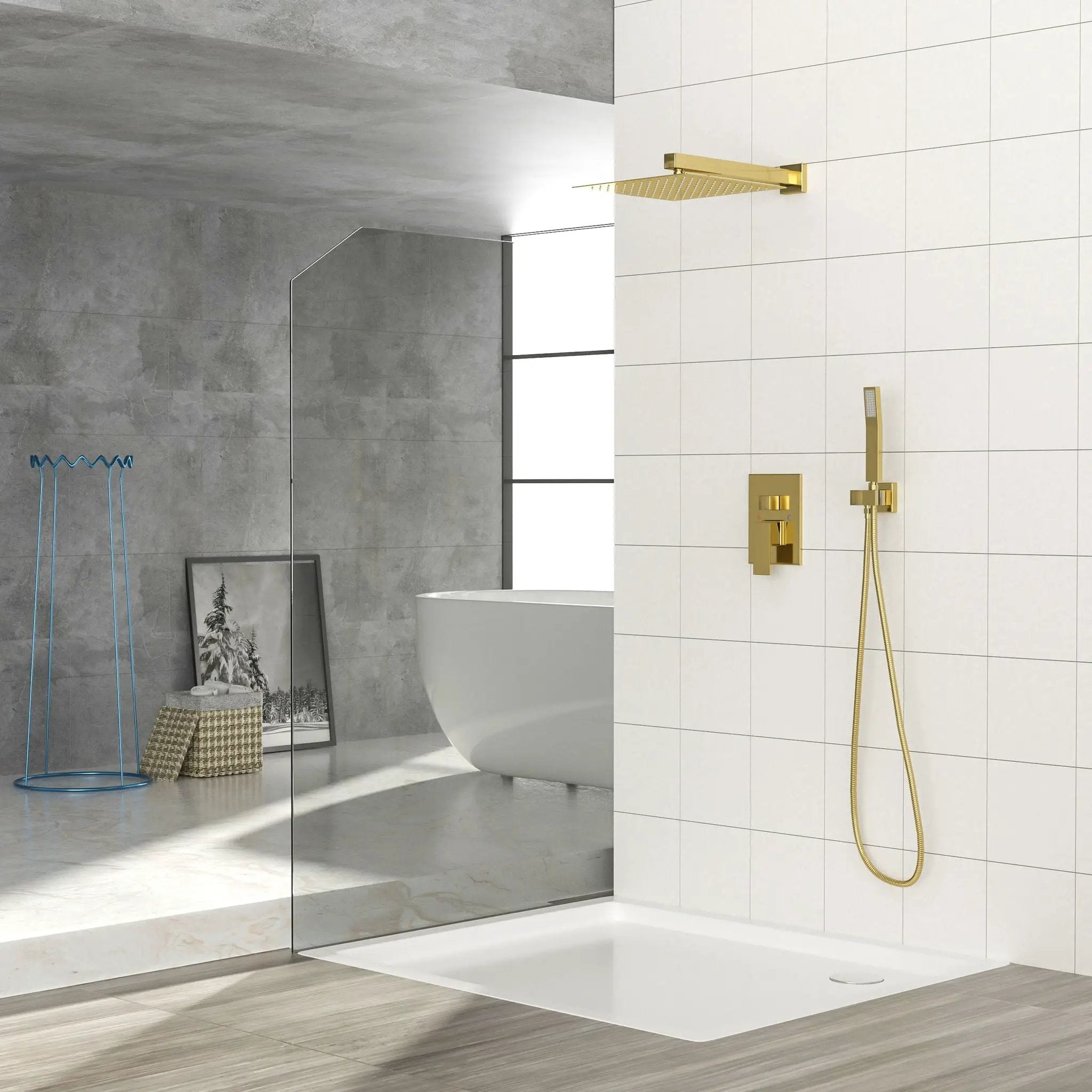 Dual Shower Head 10" Wall Mounted Square Shower System by HouseOfZazla
