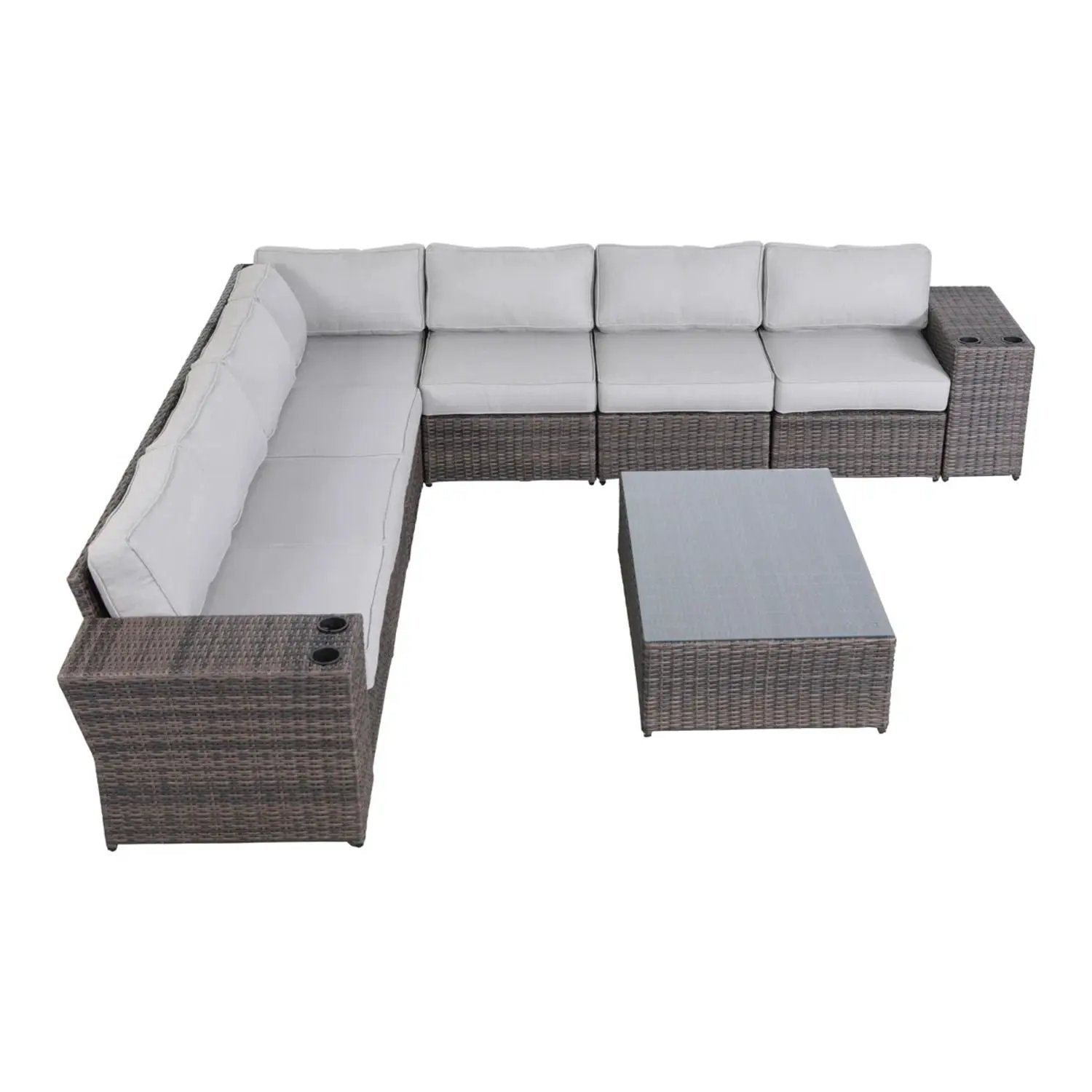 Outdoor Wicker Sectional With Weather Resistant Cushions And Table by HouseOfZazla