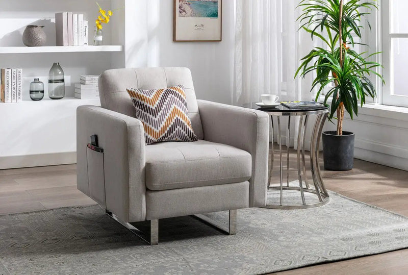Victoria - Fabric Armchair With Metal Legs, Side Pockets, And Pillow by Unique Piece Furniture