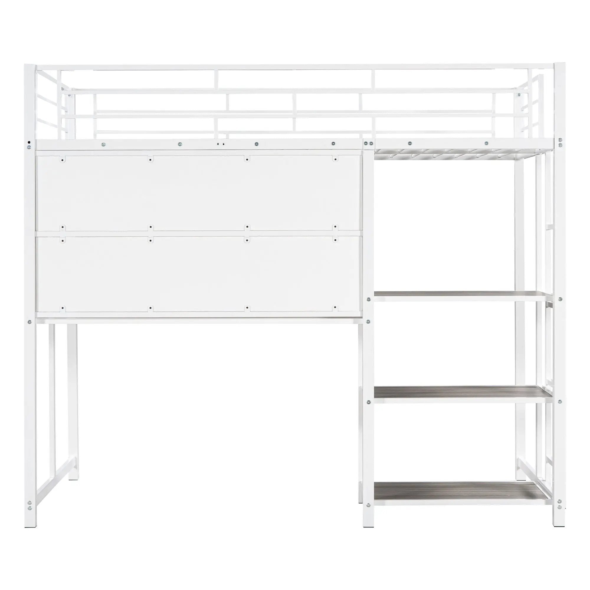 Metal Loft Bed With Desk, 3 Shelves And Ladder by Unique Piece Furniture