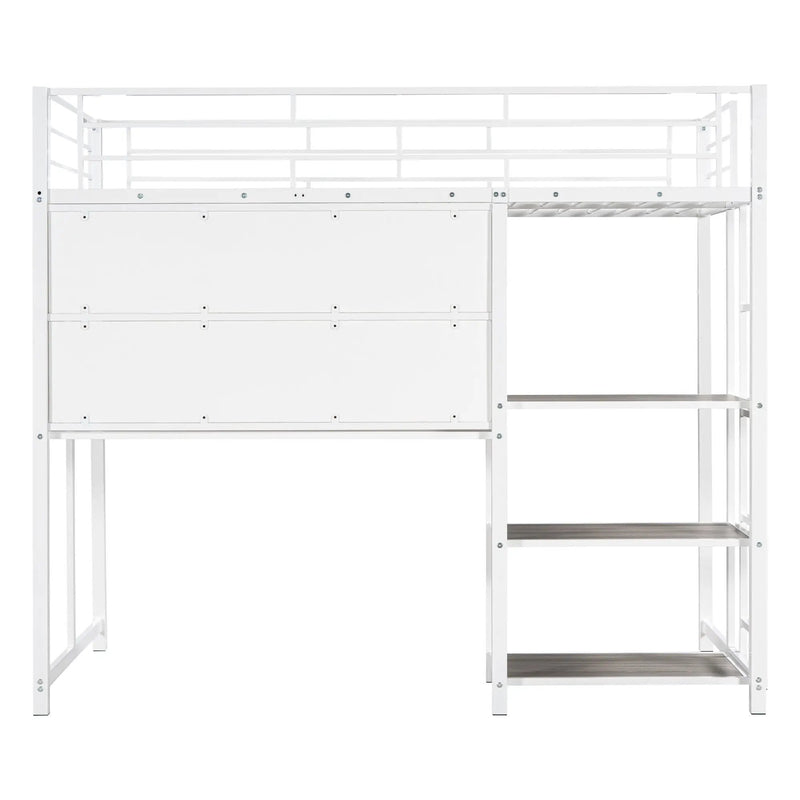 Metal Loft Bed With Desk, 3 Shelves And Ladder by HouseOfZazla