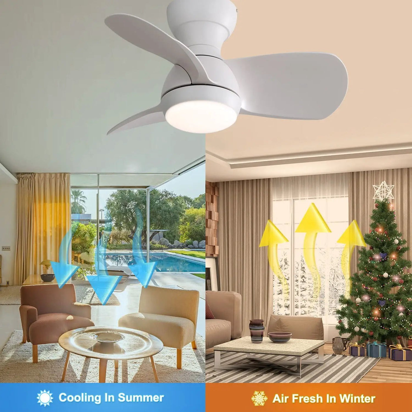 23" Bedroom Ceiling Fan With 3 Color Dimmable 3 ABS Blades Remote Control Dc Motor With 18W Led Light by Unique Piece Furniture