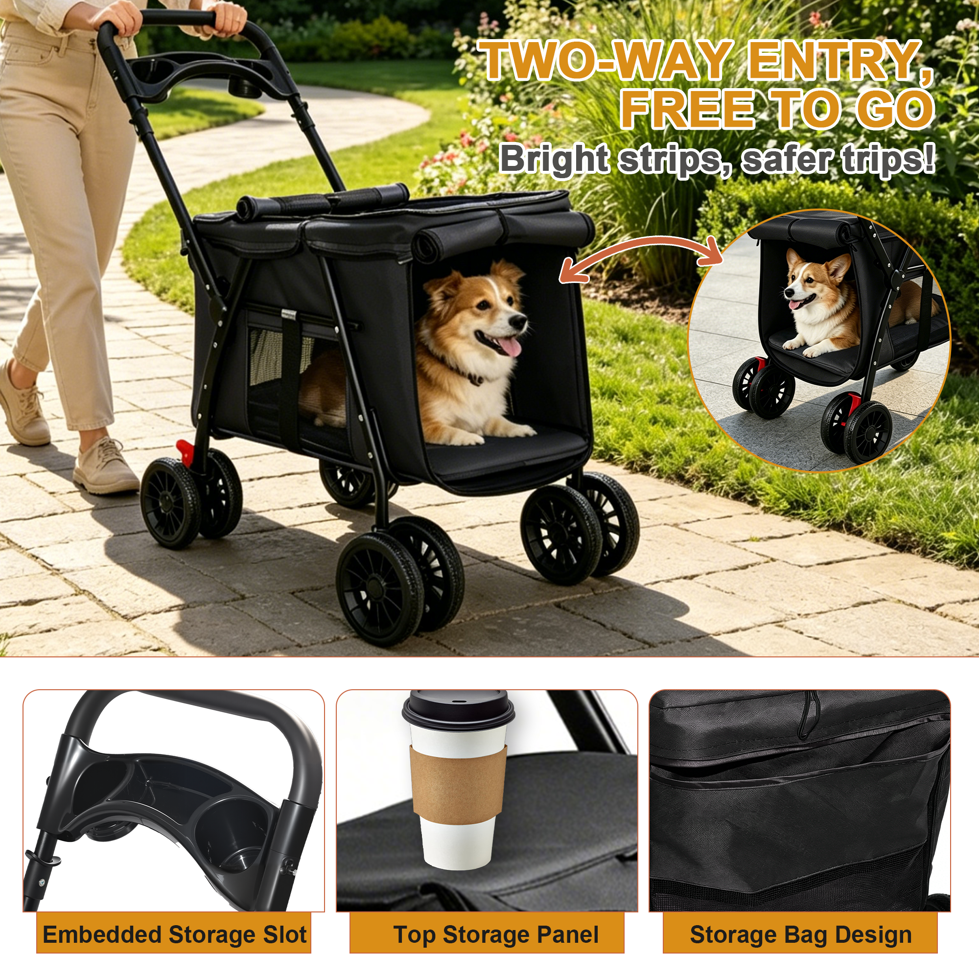 Pet Stroller Foldable 4-Wheel Design with Breathable Mesh by HouseOfZazla