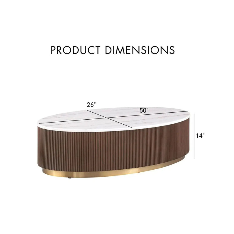 Oval Cocktail Table - Brown / Gold / White by Unique Piece Furniture