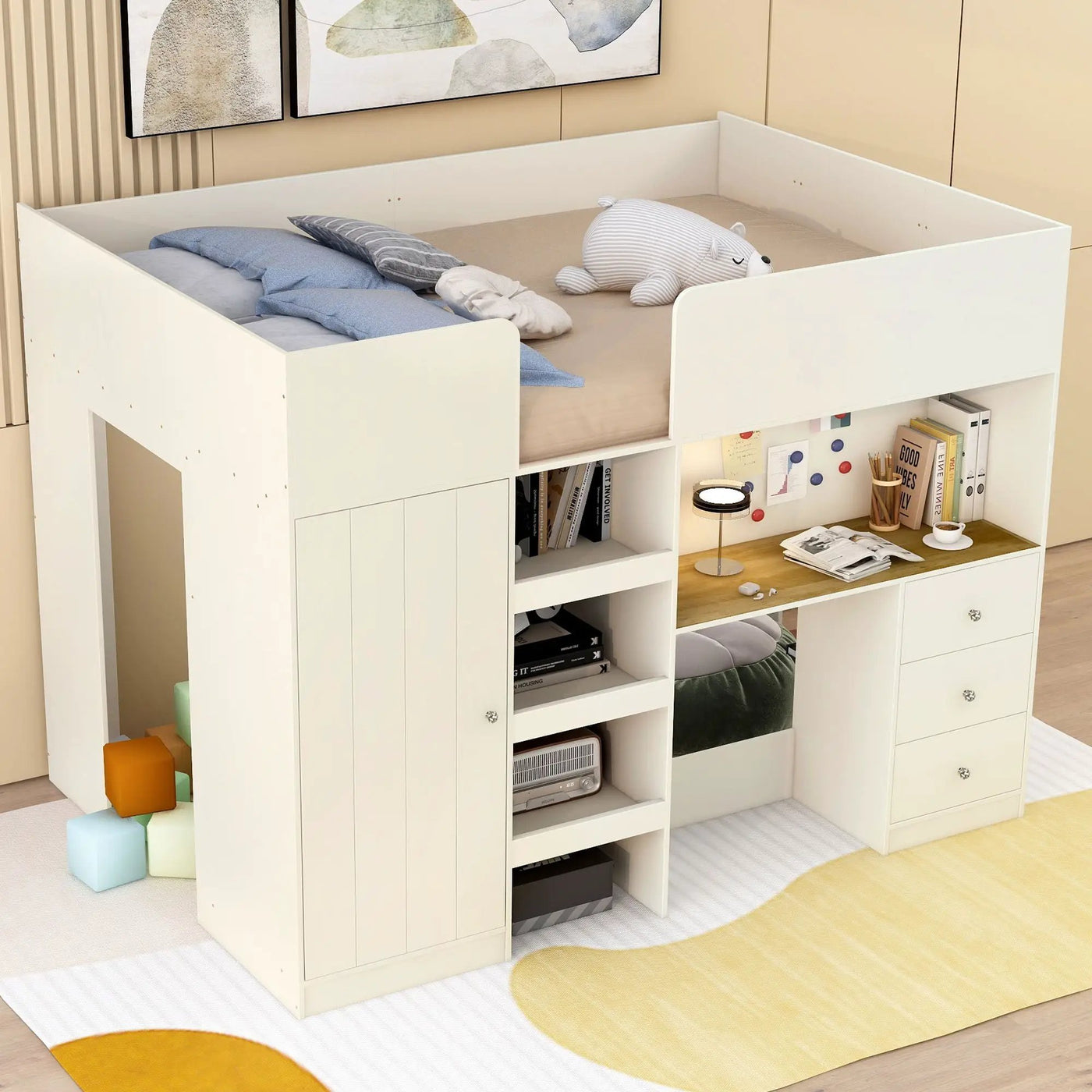 Loft Bed With Built In Wardrobe, Desk, Shelves, And Drawers by Unique Piece Furniture