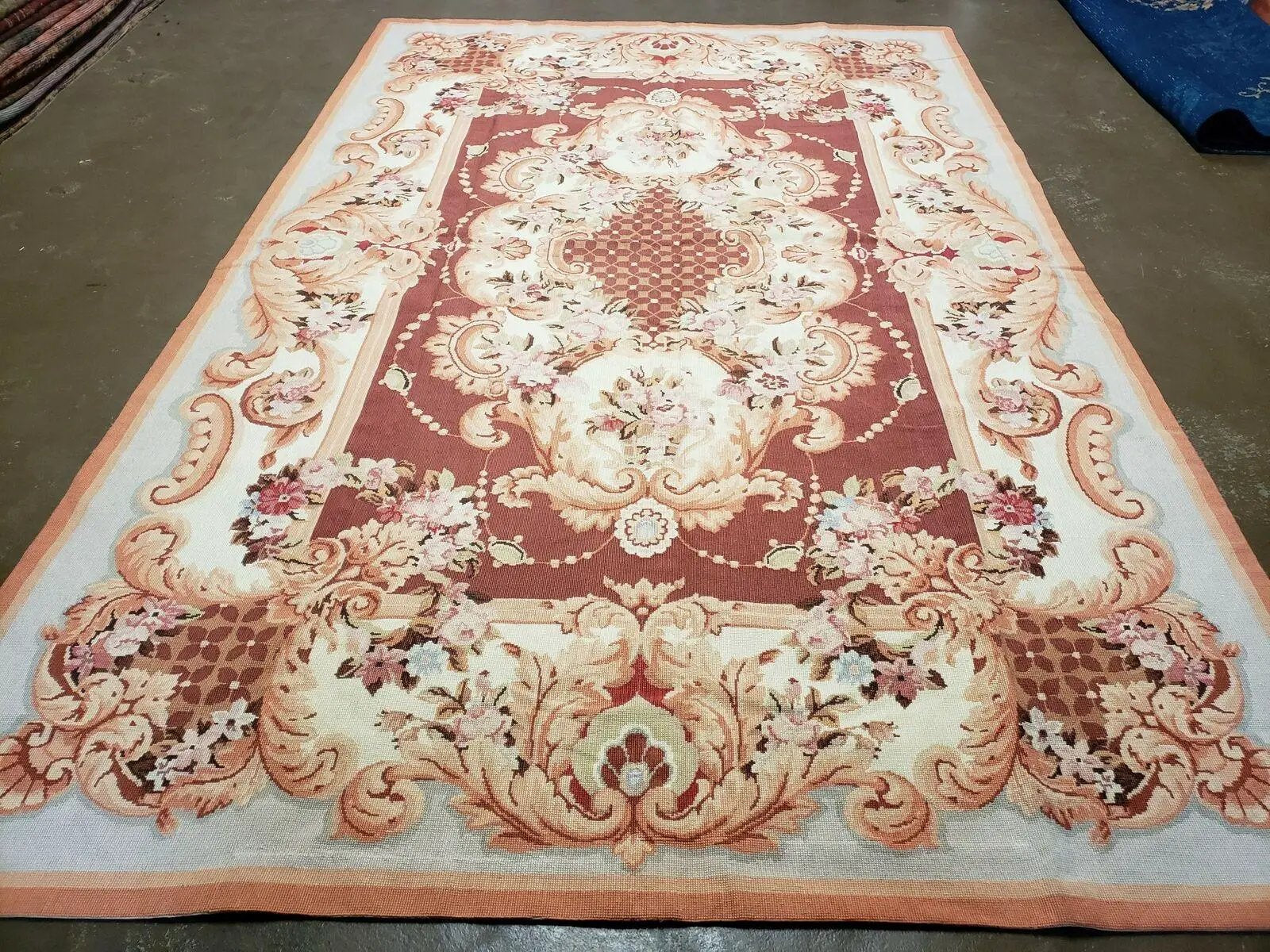 6' X 9' Vintage Handmade Chinese Needlepoint Wool Rug Flat Weave by Jewel Rugs