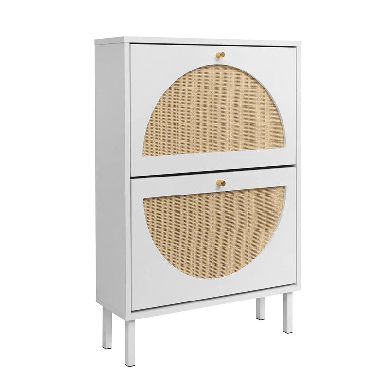 2 Door Shoe Rack, Rattan, Double Layer, Suitable For Living Room, Hallway - White by Unique Piece Furniture