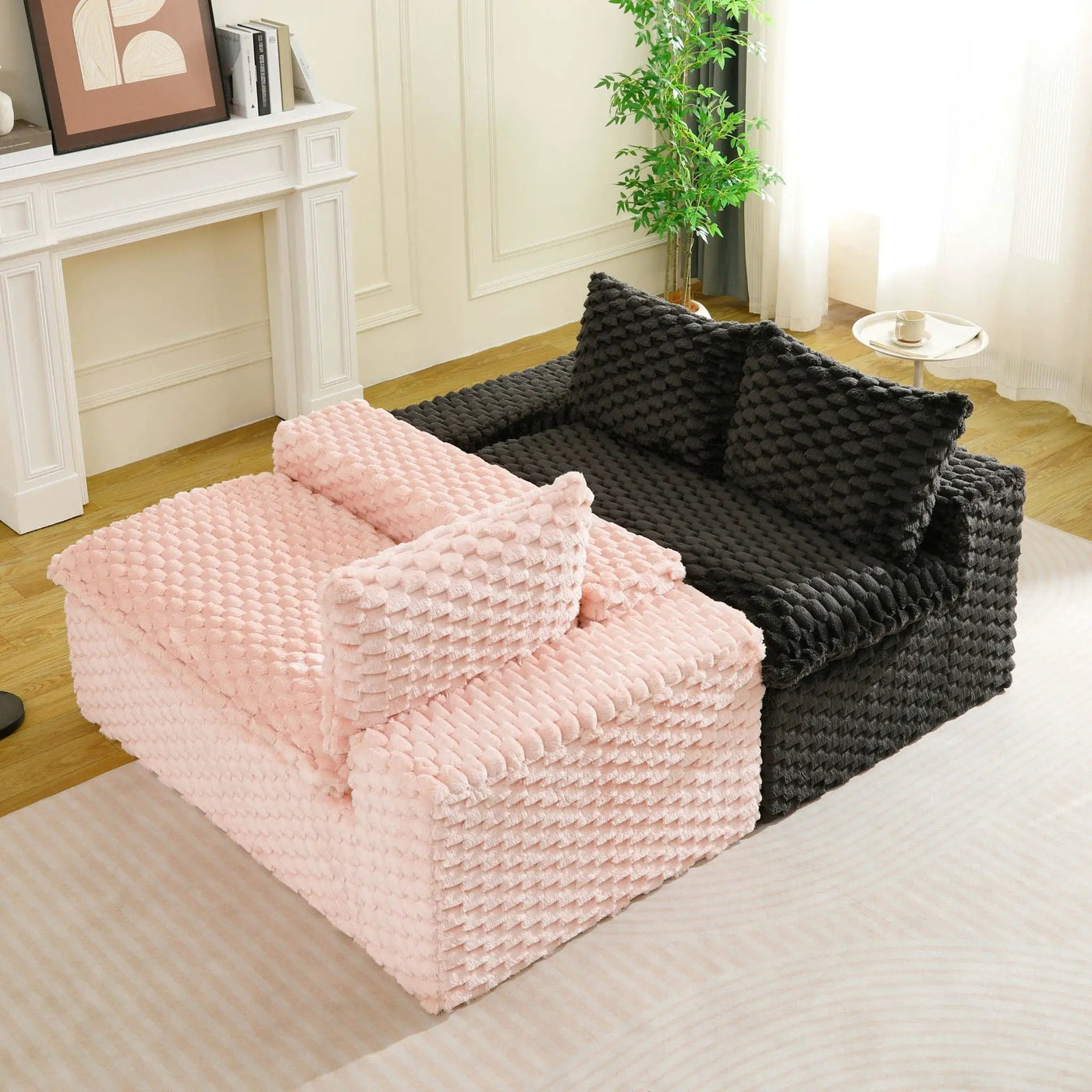 Multifunctional Sofa Pink Black, Fits 4 People by HouseOfZazla