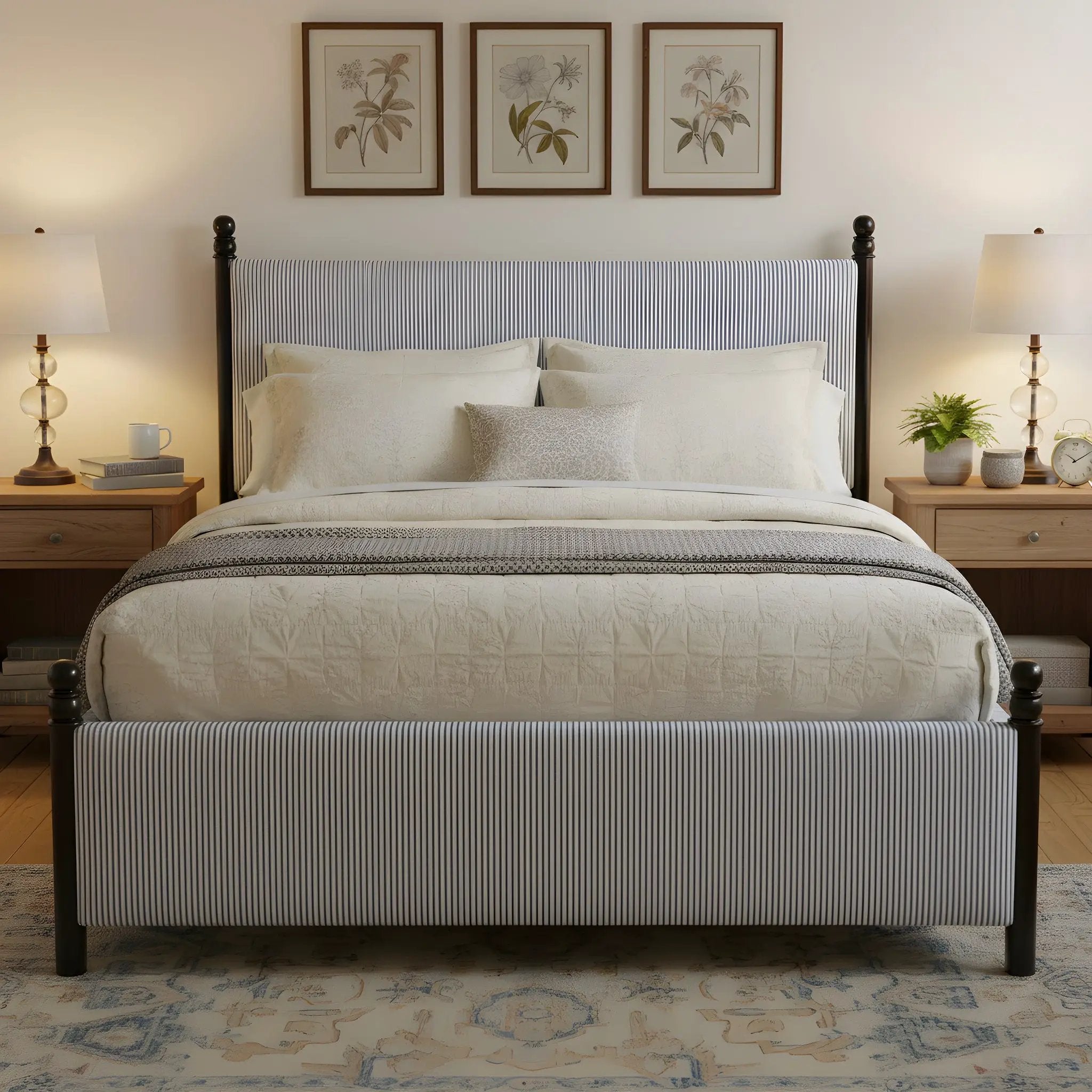 48-inch Striped Rubberwood Upholstered Bed, King by HouseOfZazla