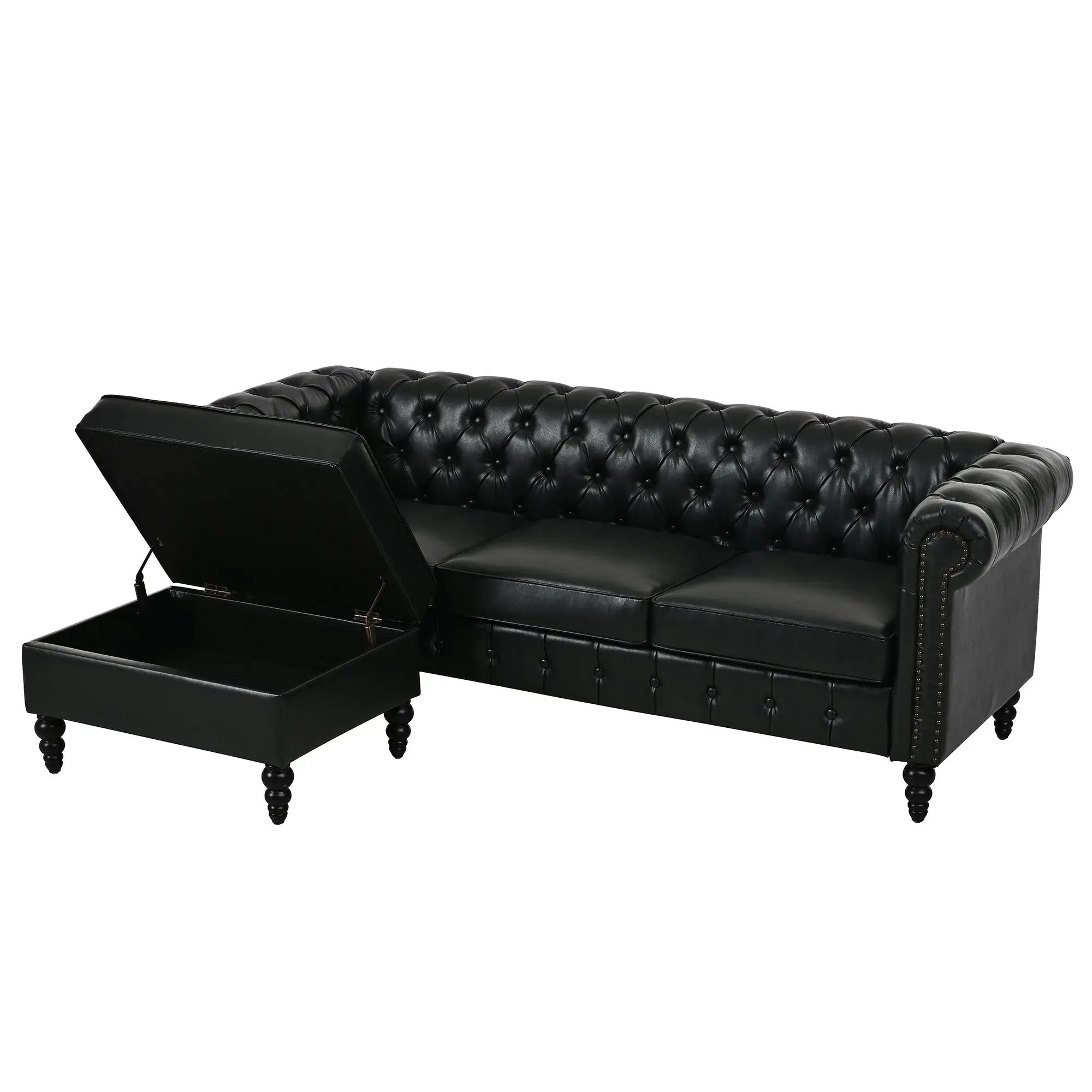 U-style 85" Modern 4-Seater L-Shaped Sectional Sofa with Storage Ottoman by HouseOfZazla
