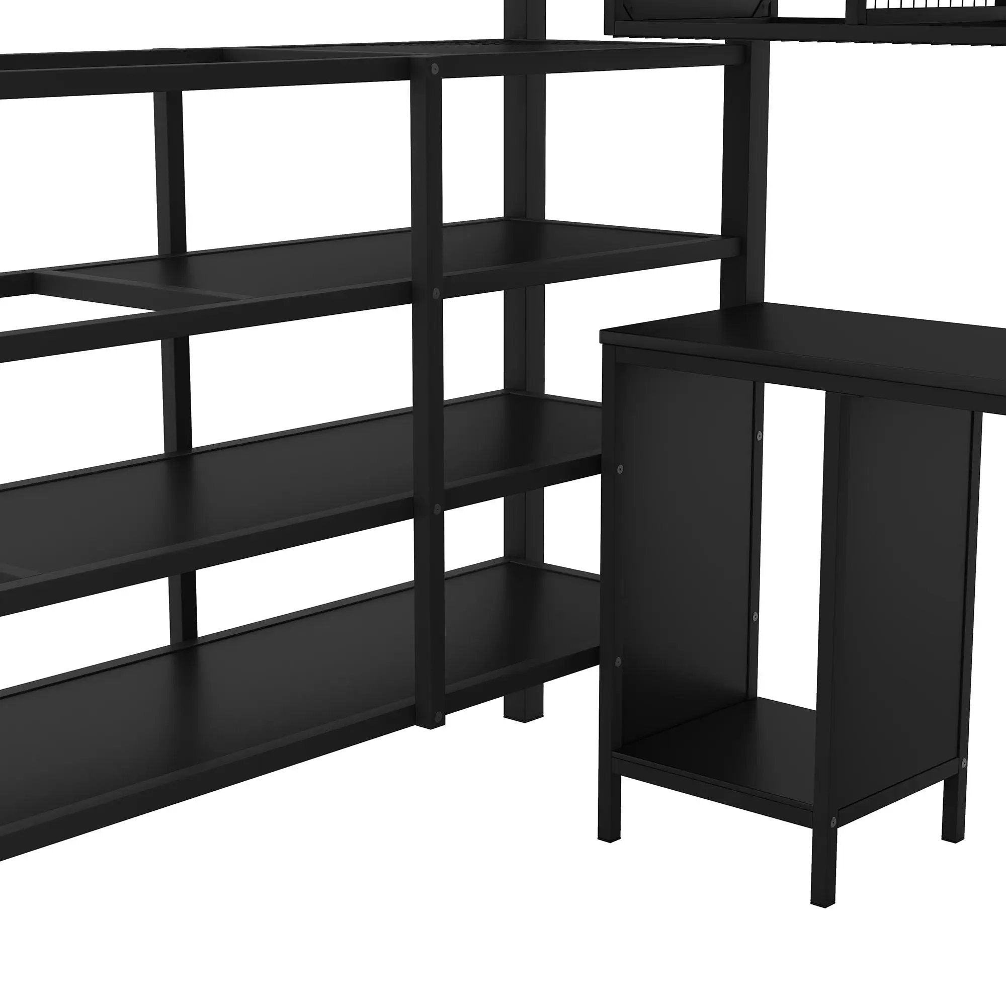 Full Size Loft Bed With Desk Set And Wardrobe - Black by HouseOfZazla