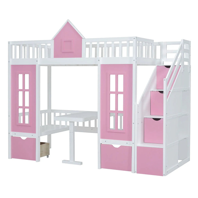 Twin Over Twin Bunk Bed With Changeable Table, Bunk Bed Turn Into Upper Bed And Down Desk by Unique Piece Furniture