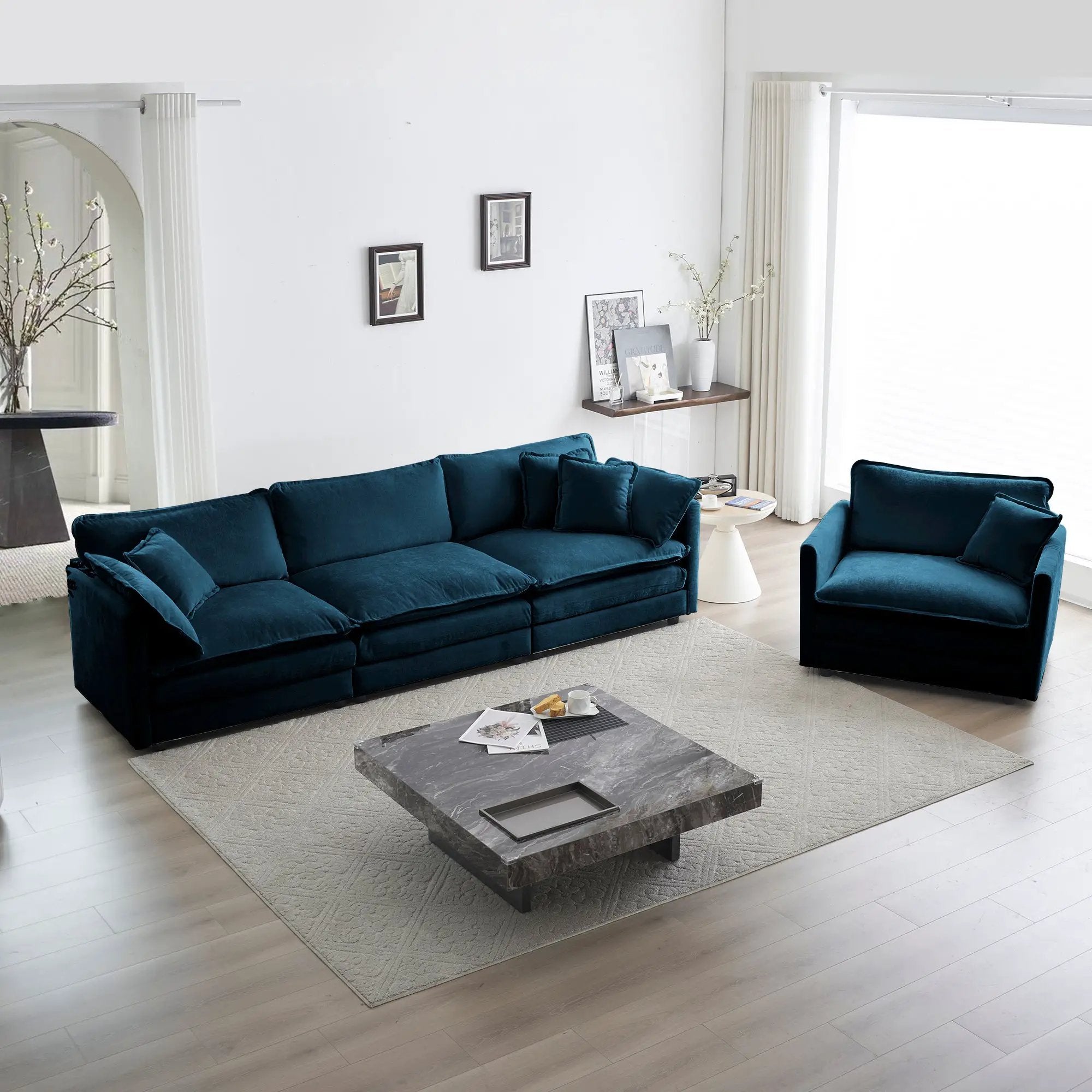 2-Piece Upholstered Sectional Sofa Set in Blue Chenille by HouseOfZazla