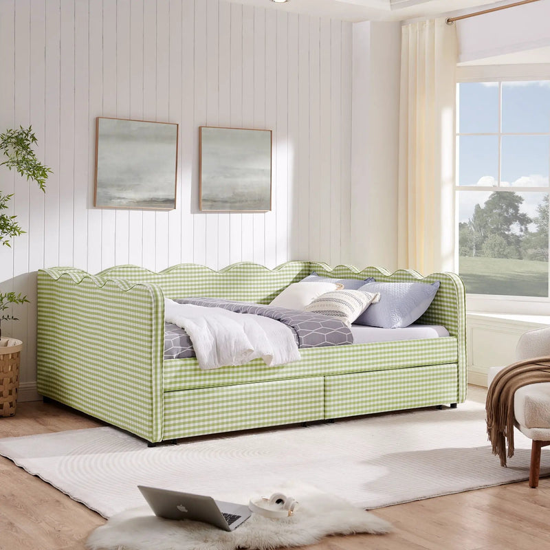 Gingham Daybed With USB Charging Port, Wave-Shaped Design by Unique Piece Furniture