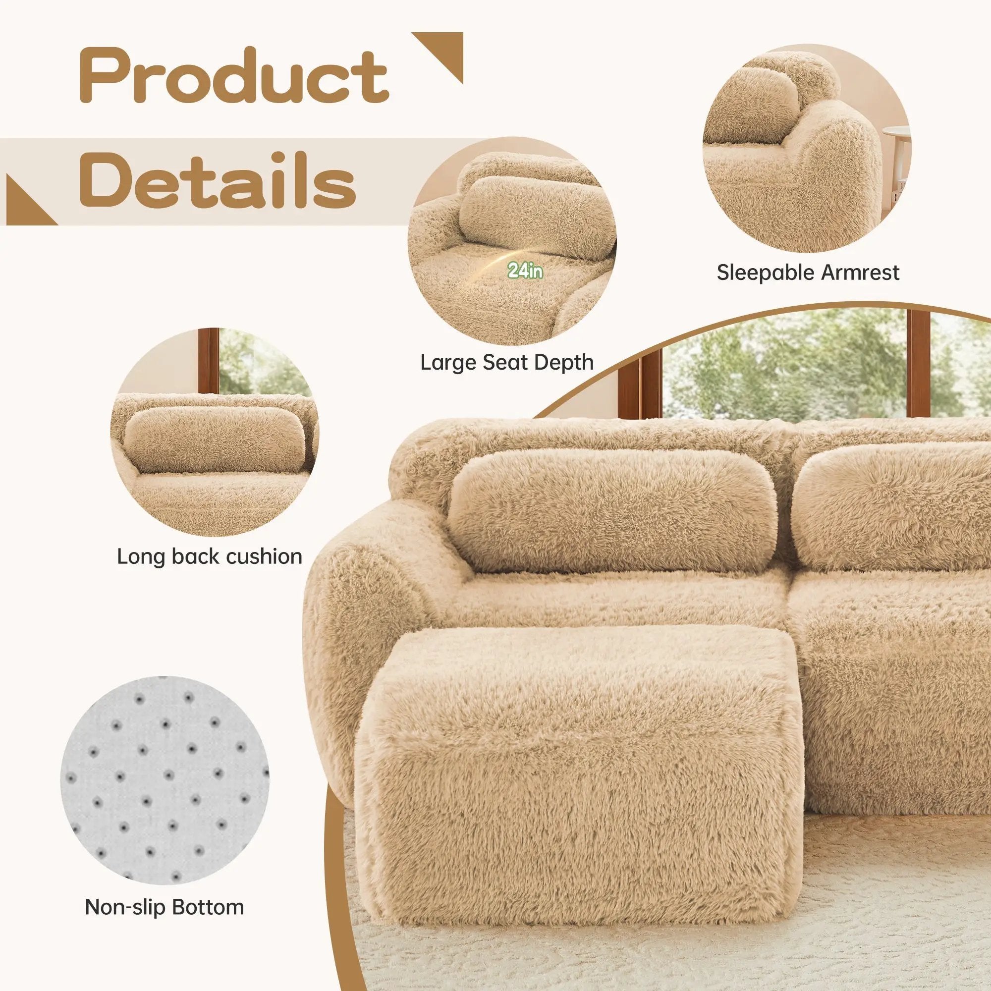 L-Shaped Soft And Fluffy Modular Sectional Sofa by HouseOfZazla