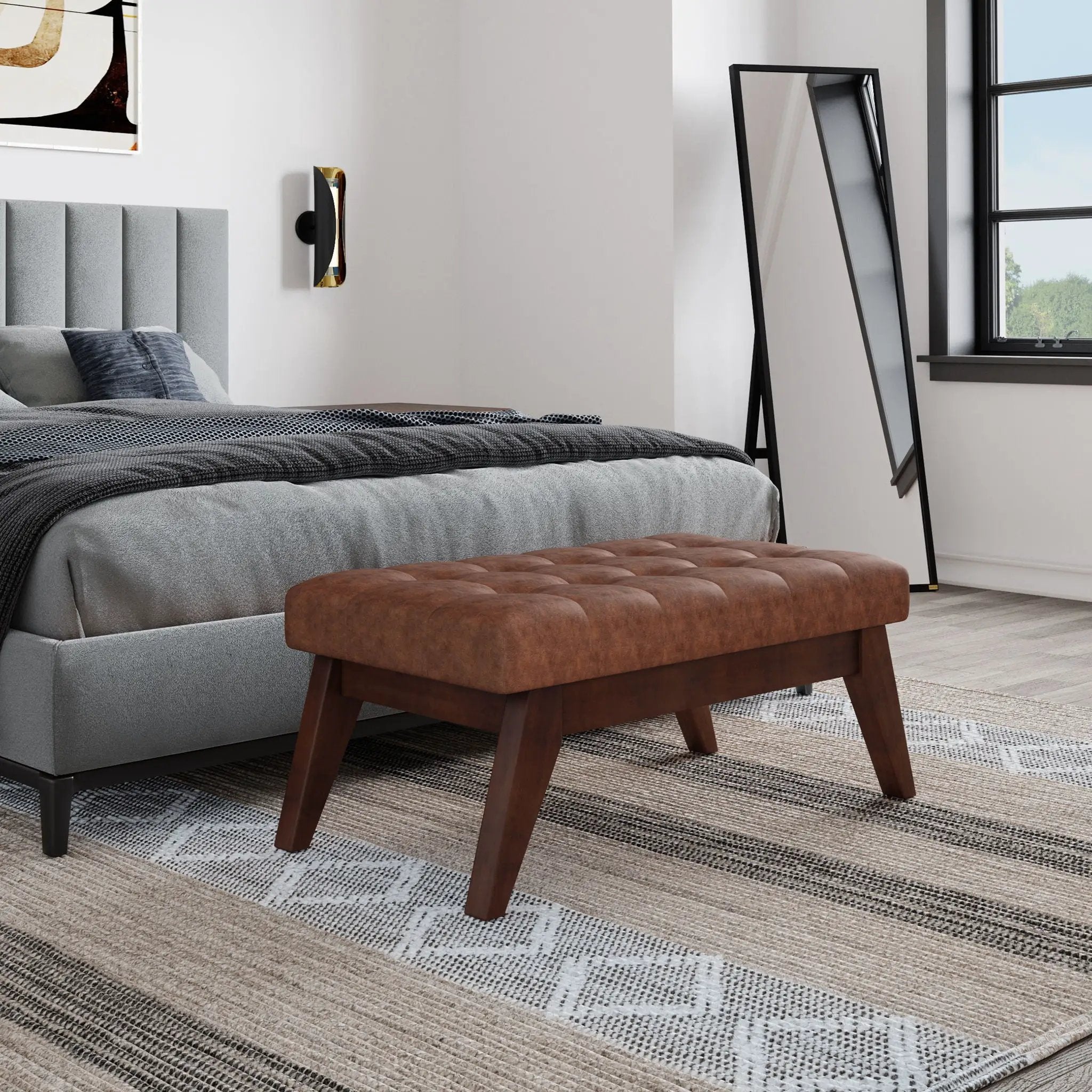Draper - Upholstered Mid Century Tufted Ottoman Bench by HouseOfZazla