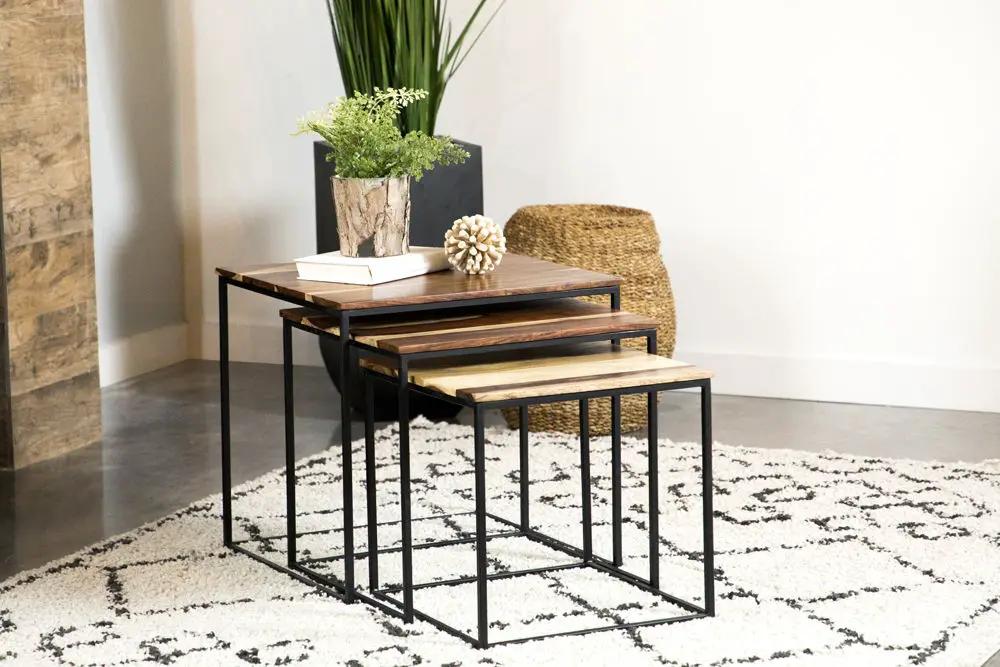 Belcourt 3-piece Square Nesting Tables Natural and Black by Unique Piece Furniture