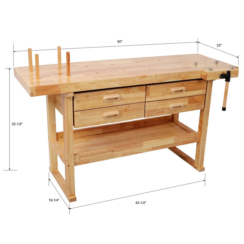 60-Inch Rubber Hardwood Workbench with 4 Drawers by HouseOfZazla