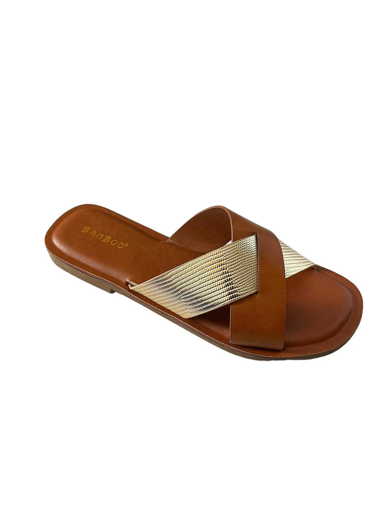 Bamboo Finest-17 Slip on Women's Cross Strap Sandals by Selzalot