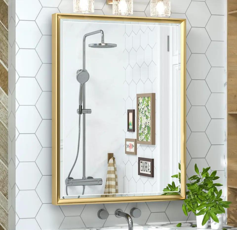 TokeShimi 20x26 Recessed Medicine Cabinet Bathroom Vanity Mirror Gold Metal Framed Surface Wall Mounted with Aluminum Alloy Beveled Edges Design 1 Doo by Selzalot