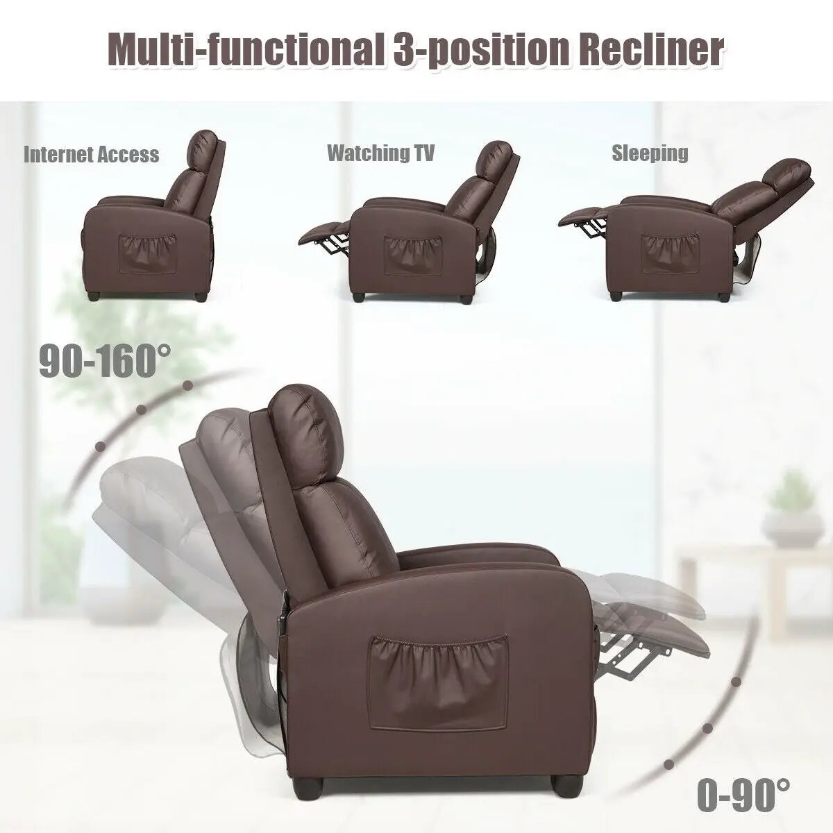 Recliner Sofa Wingback Chair with Massage Function, photo 21 of 24