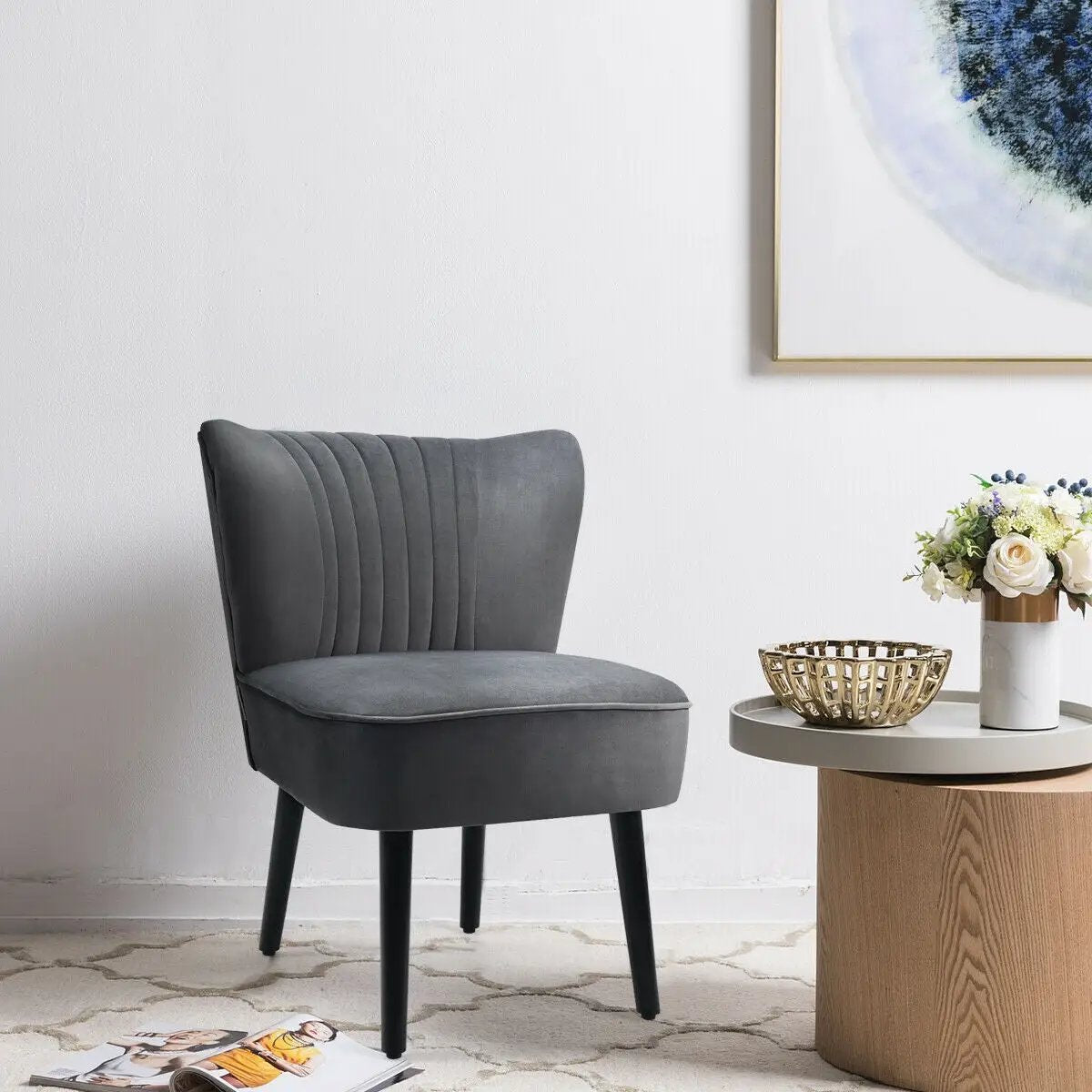 Set of 2 Upholstered Modern Leisure Club Chairs with Solid Wood Legs, photo 8 of 24